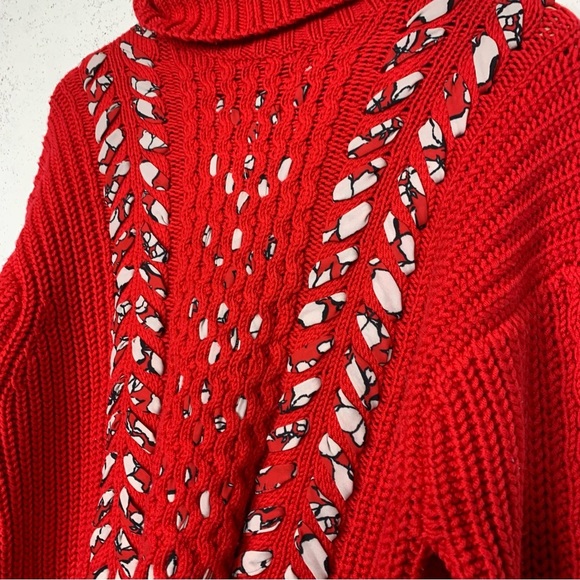 Jason WU Interlocked Wool Red Knit Pullover Sweater Size M - Picture 5 of 13